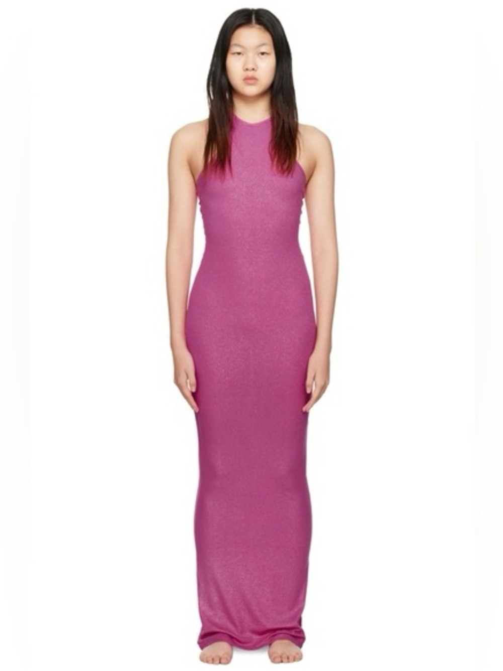 SKIMS Pink Soft Lounge Shimmer Maxi Dress Bodycon Fitted Long Size XL